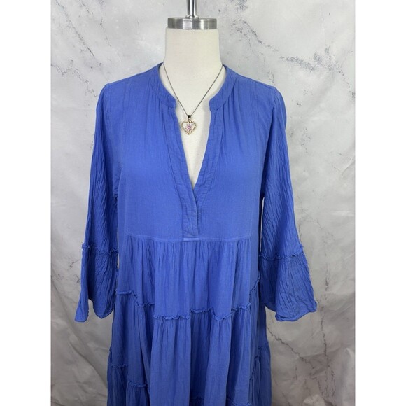 Anthropologie Devotion Twins Peasant Maxi Dress S Blue Tiered Bell Sleeve Boho - Picture 13 of 16